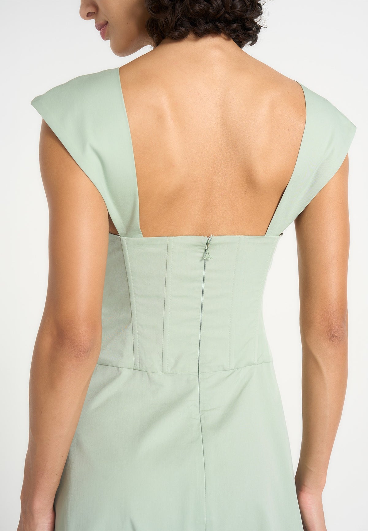 Faith - Cap Sleeve Corset Cotton Midi Dress - Sage