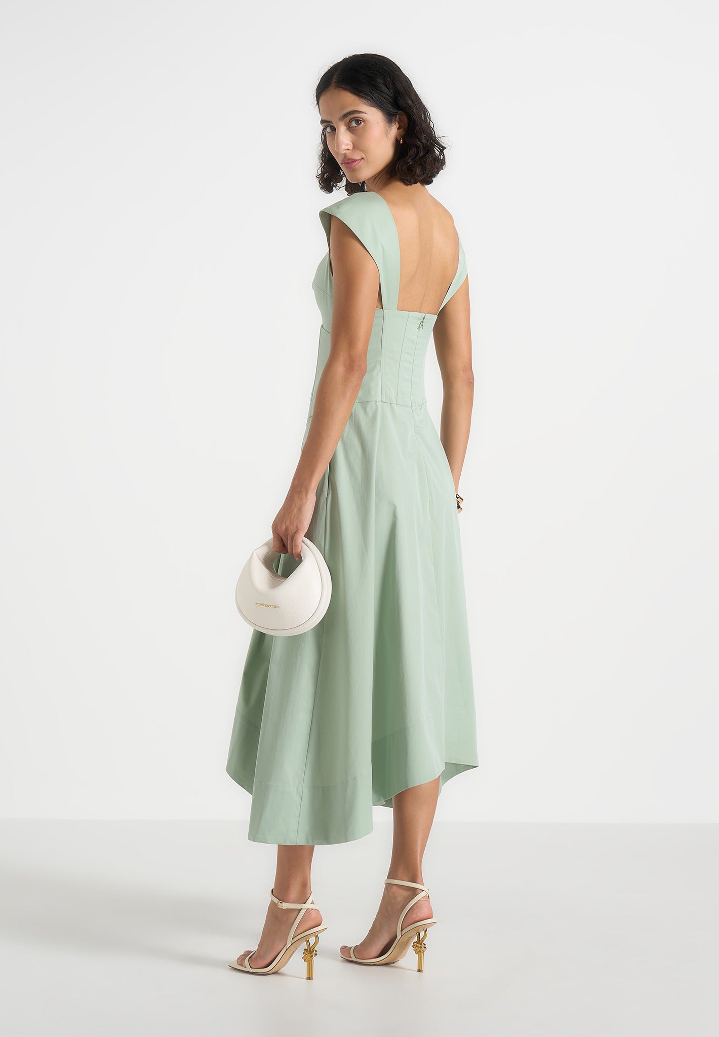 Faith - Cap Sleeve Corset Cotton Midi Dress - Sage