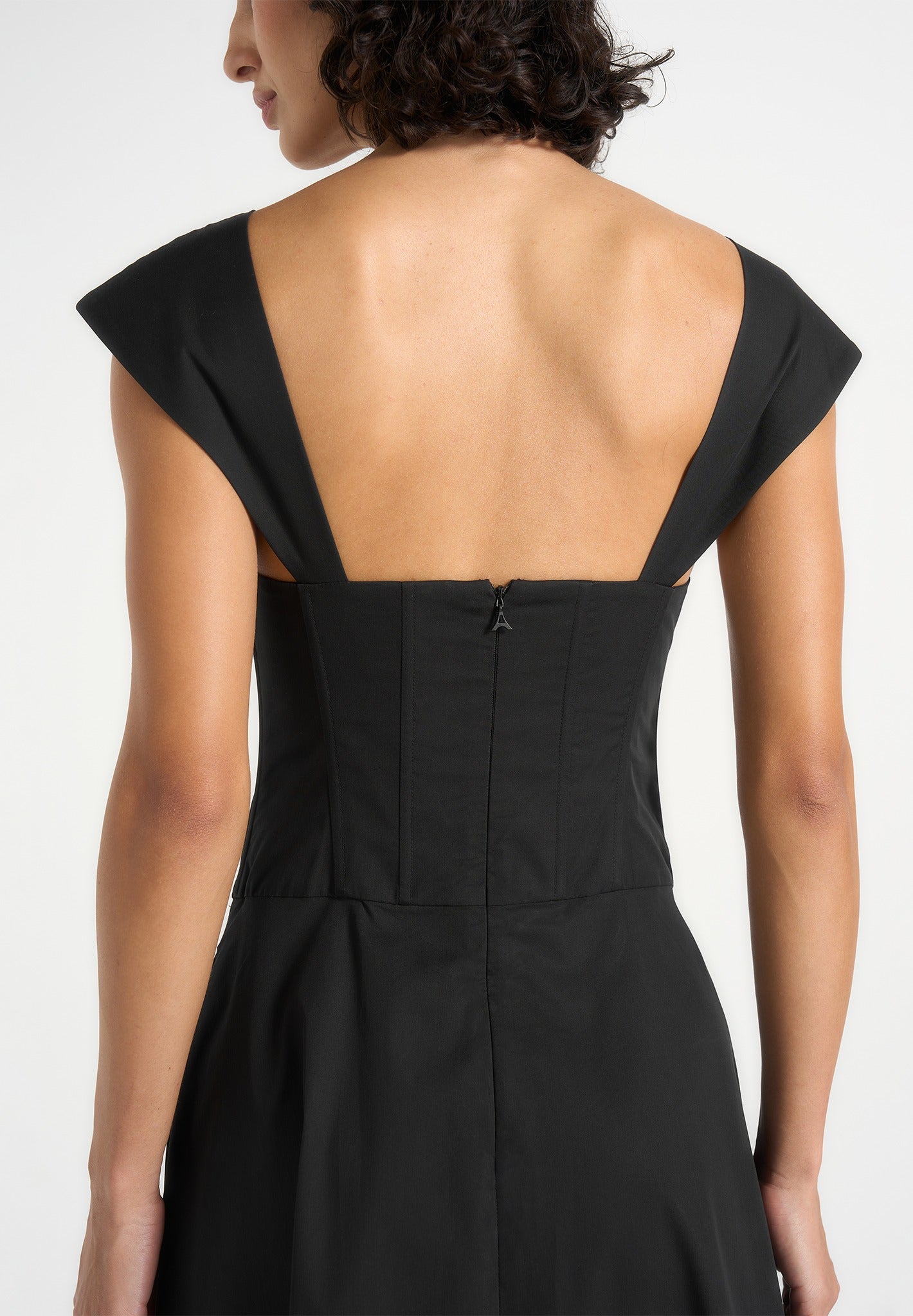 Faith - Cap Sleeve Corset Cotton Midi Dress - Black