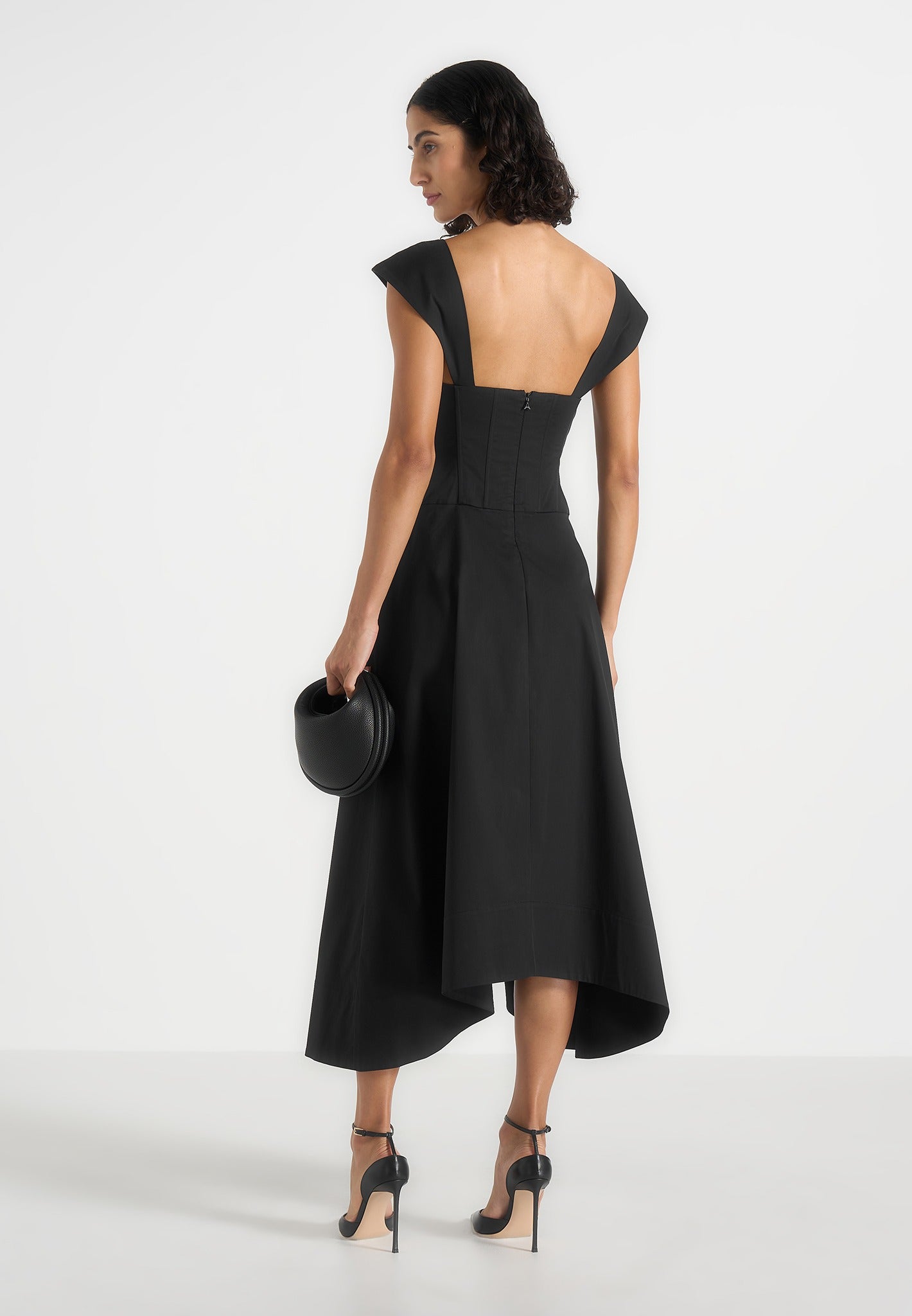 Faith - Cap Sleeve Corset Cotton Midi Dress - Black