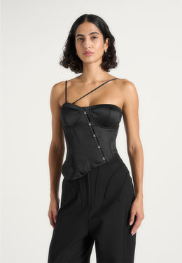 Aurelia - Asymmetric Satin Corset Top - Black