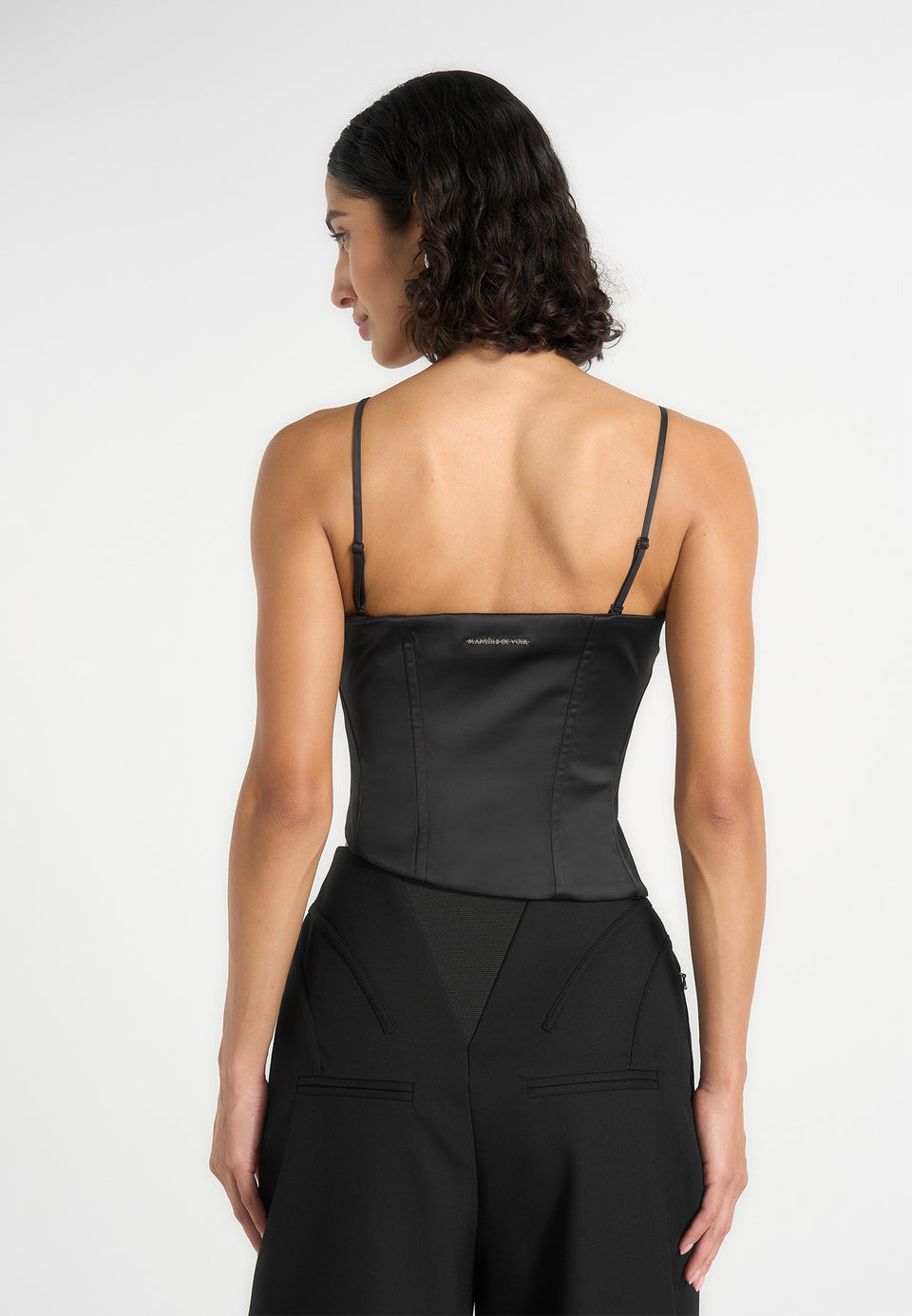 Aurelia - Asymmetric Satin Corset Top - Black