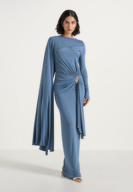 Edena - Asymmetric Ruched Draped Maxi Dress - Blue