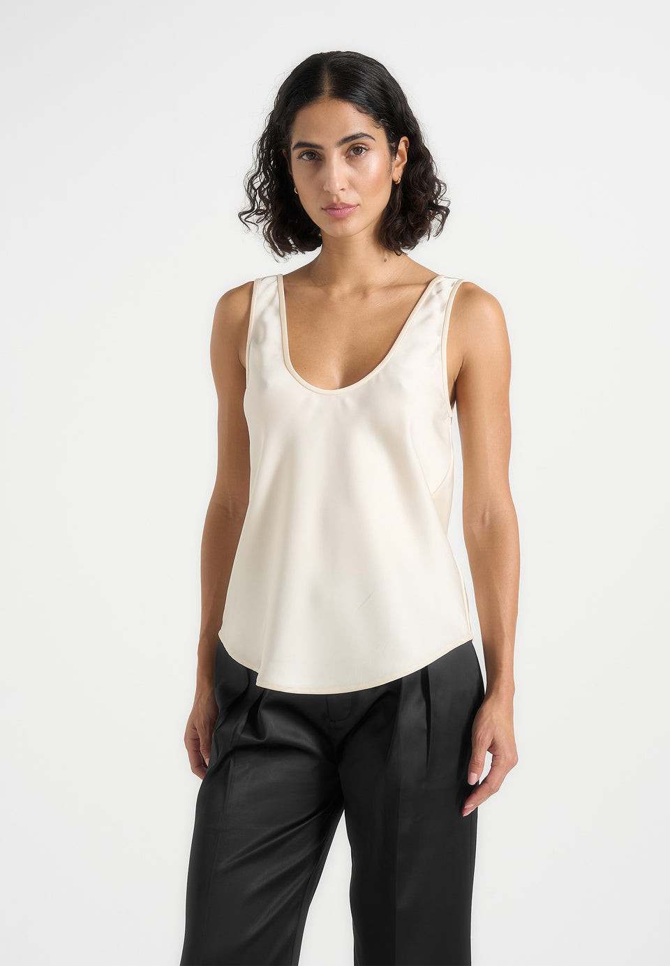 Mathilda - Satin Scoop Neck Open Back Vest - Ivory