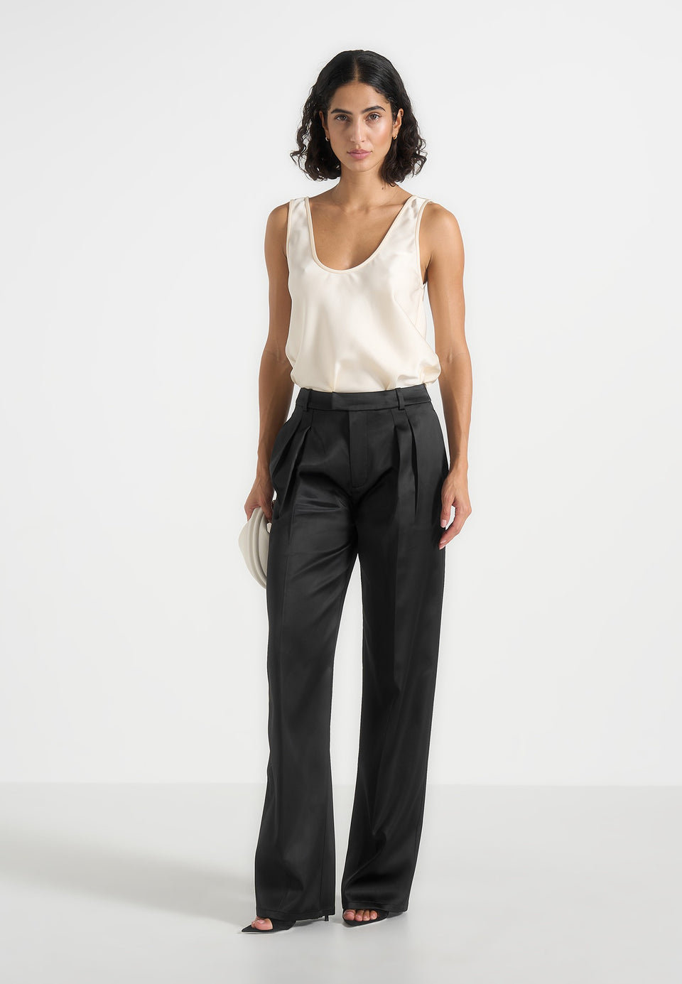 Mathilda - Satin Scoop Neck Open Back Vest - Ivory