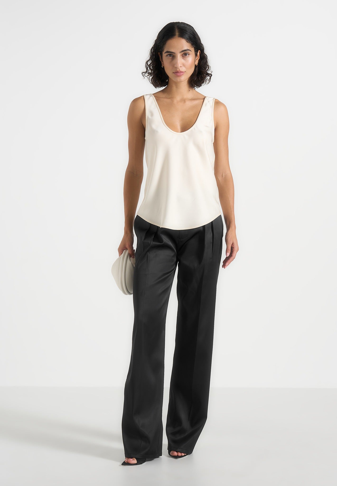Mathilda - Satin Scoop Neck Open Back Vest - Ivory 