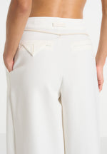 Flora - Box Pleat Wide Leg Belted Trousers - White