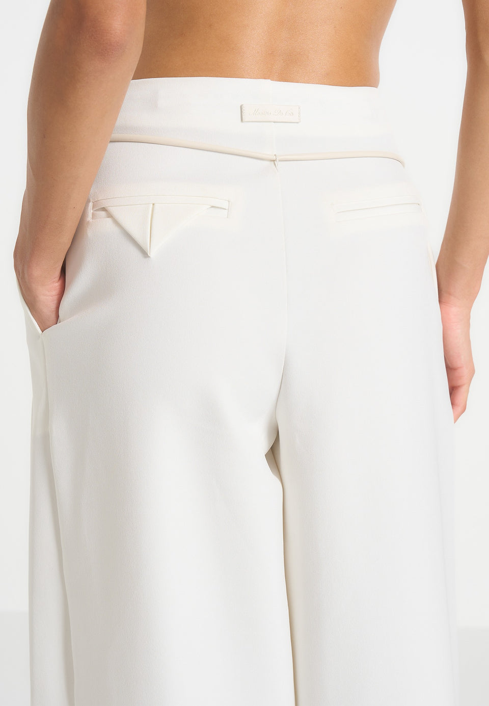 Flora - Box Pleat Wide Leg Belted Trousers - White