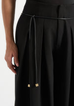 Flora - Box Pleat Wide Leg Belted Trousers - Black