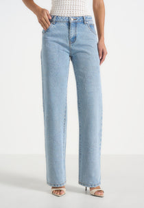 Calista - Line Art Denim Jeans - Mid Blue