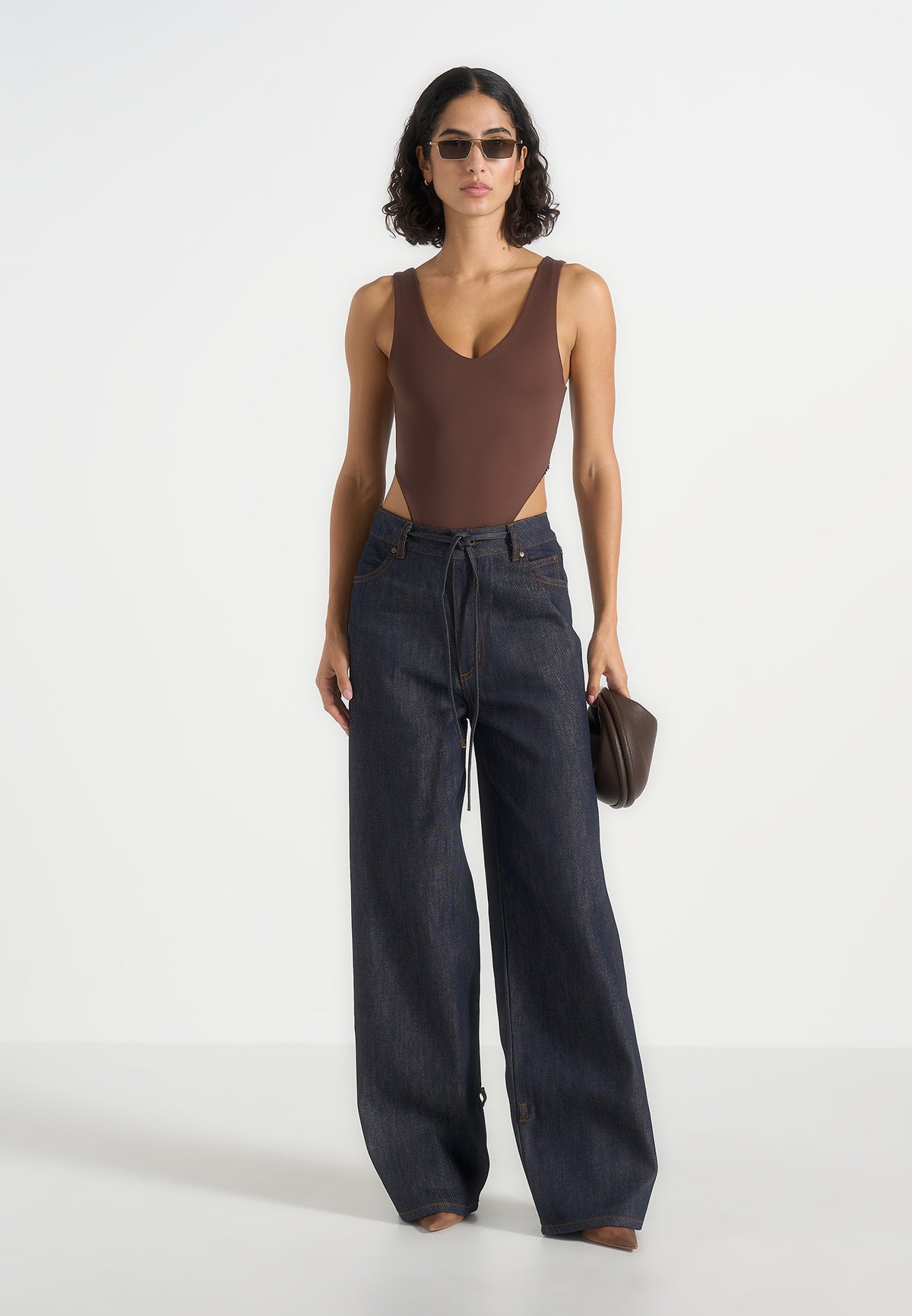 Faye - Wide Leg Denim Jeans With Ties - Indigo