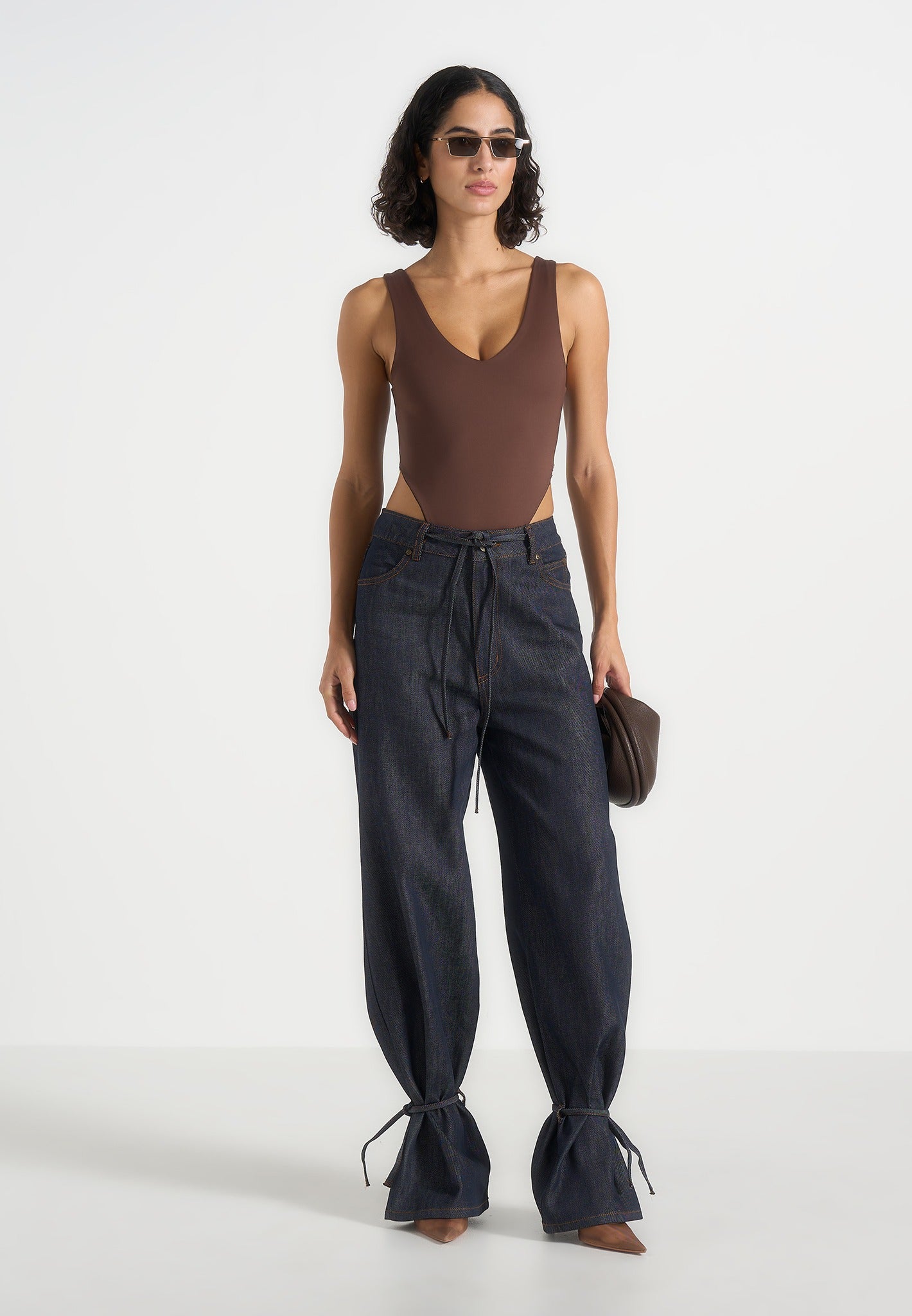 Faye - Wide Leg Denim Jeans With Ties - Indigo