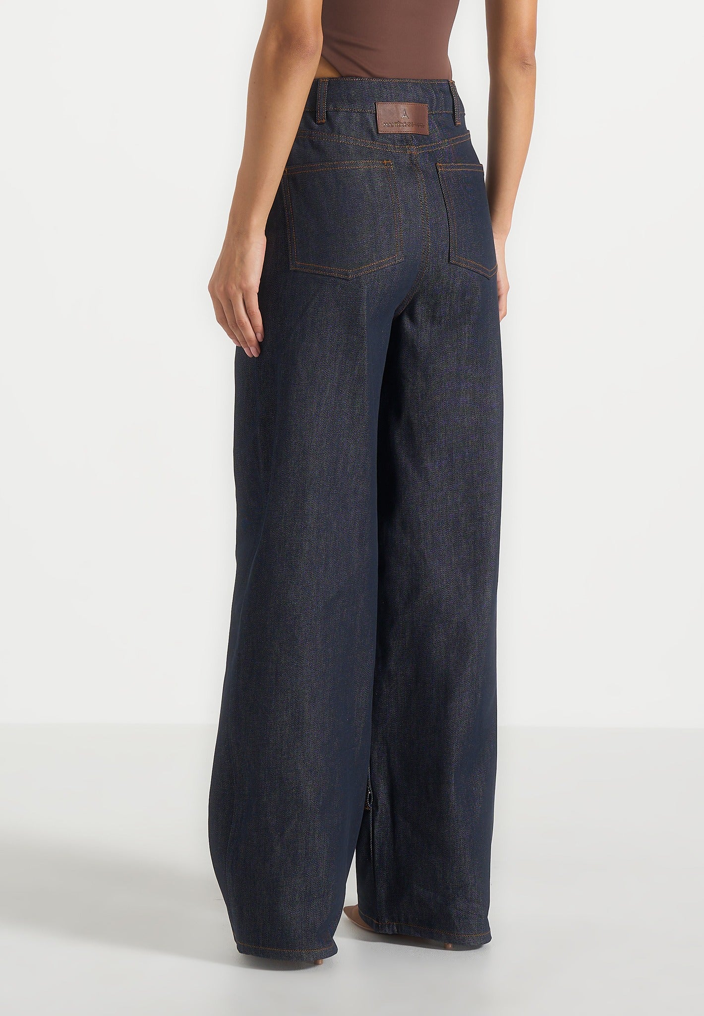 Faye - Wide Leg Denim Jeans With Ties - Indigo