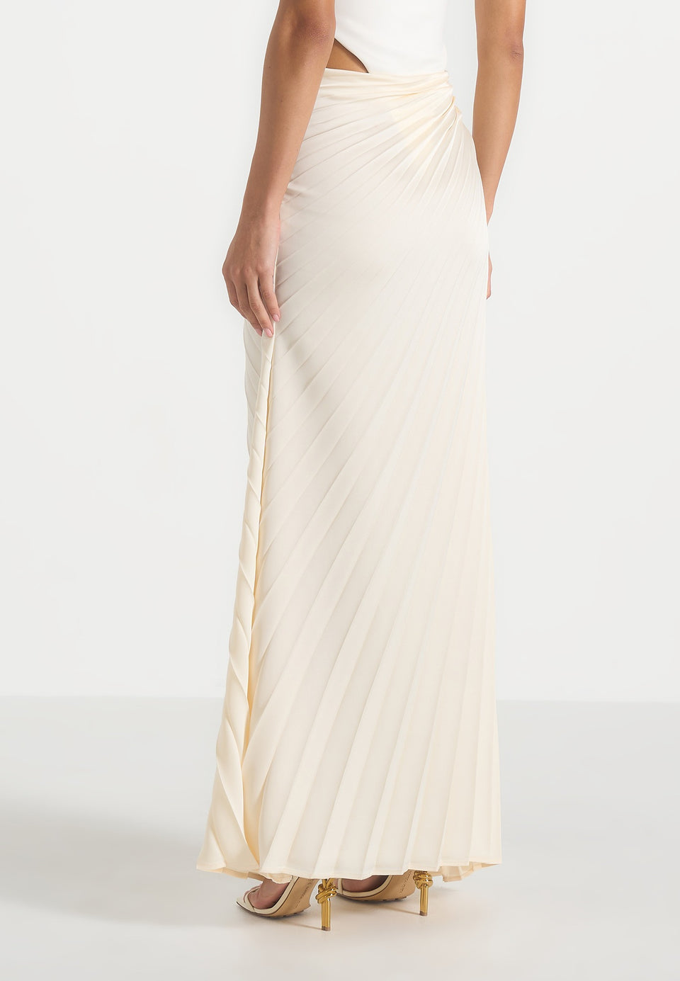 Fiona - Satin Fan Pleat Maxi Skirt - Ivory