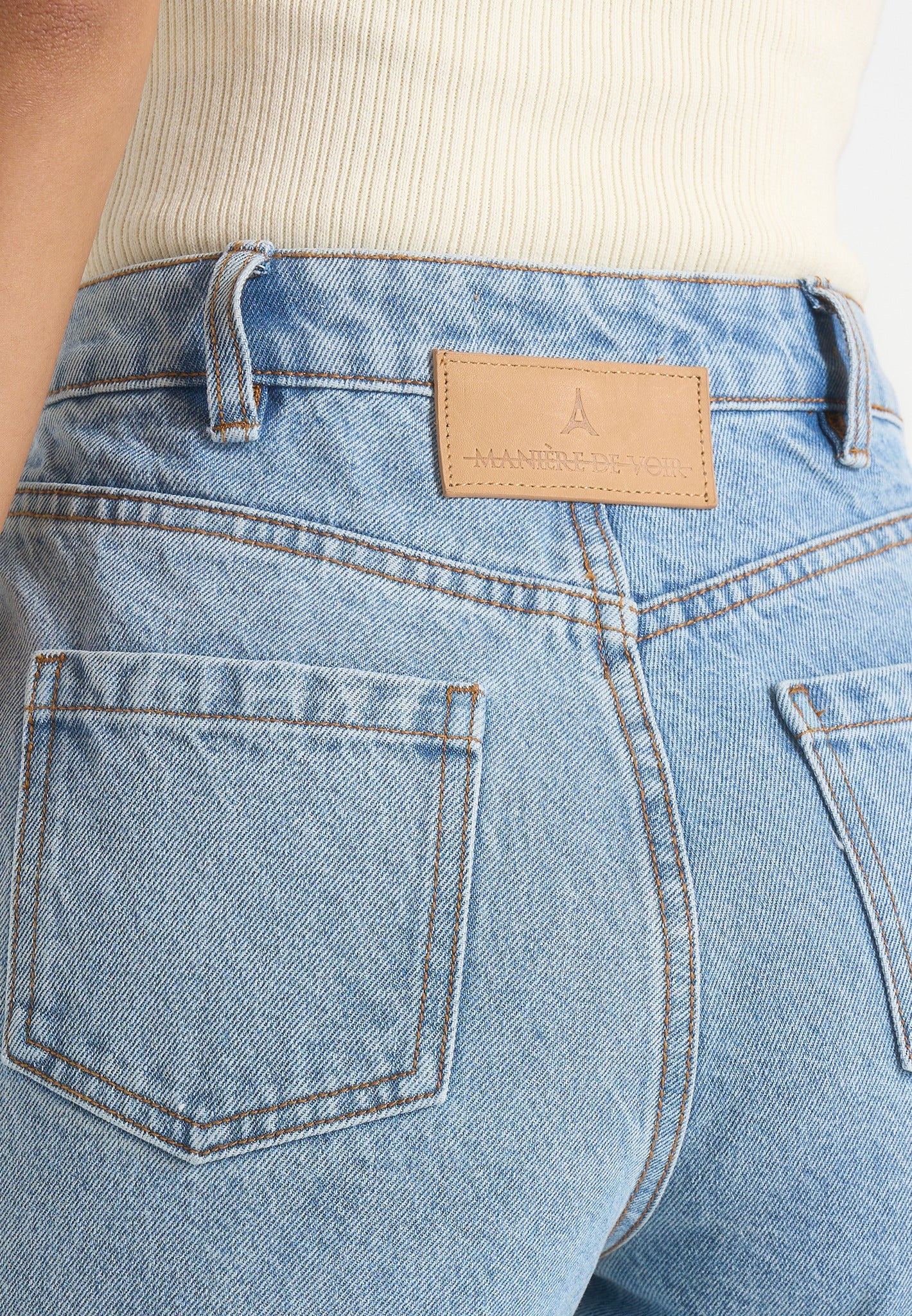 Frida - Eiffel Detail Straight Leg Denim Jeans - Mid Blue