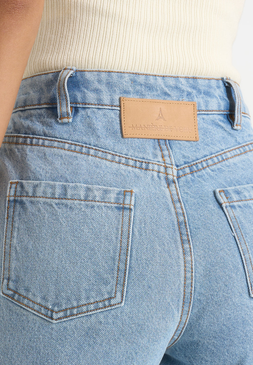 Frida - Eiffel Detail Straight Leg Denim Jeans - Mid Blue
