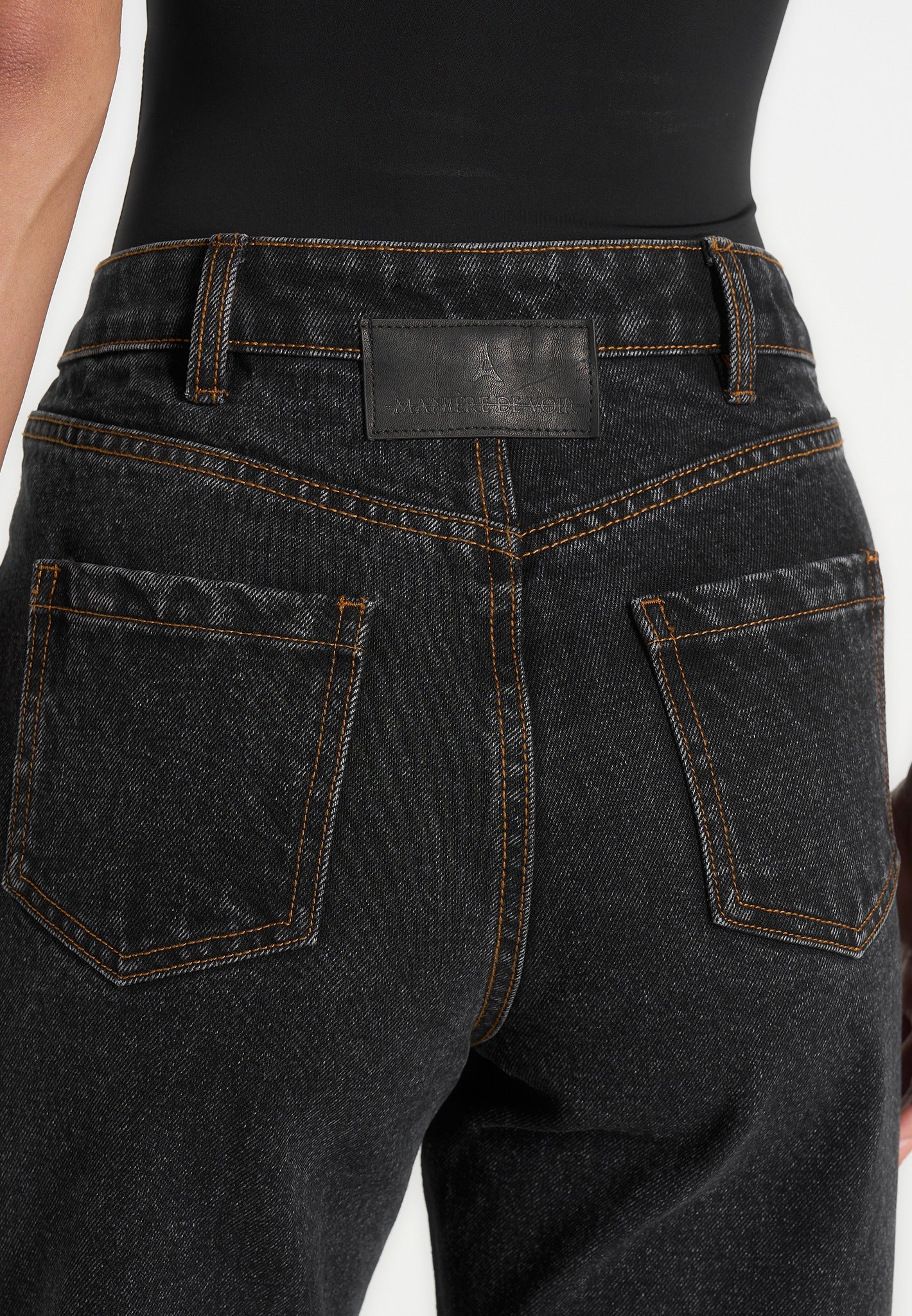 Frida -  Eiffel Detail Straight Leg Denim Jeans - Washed Black