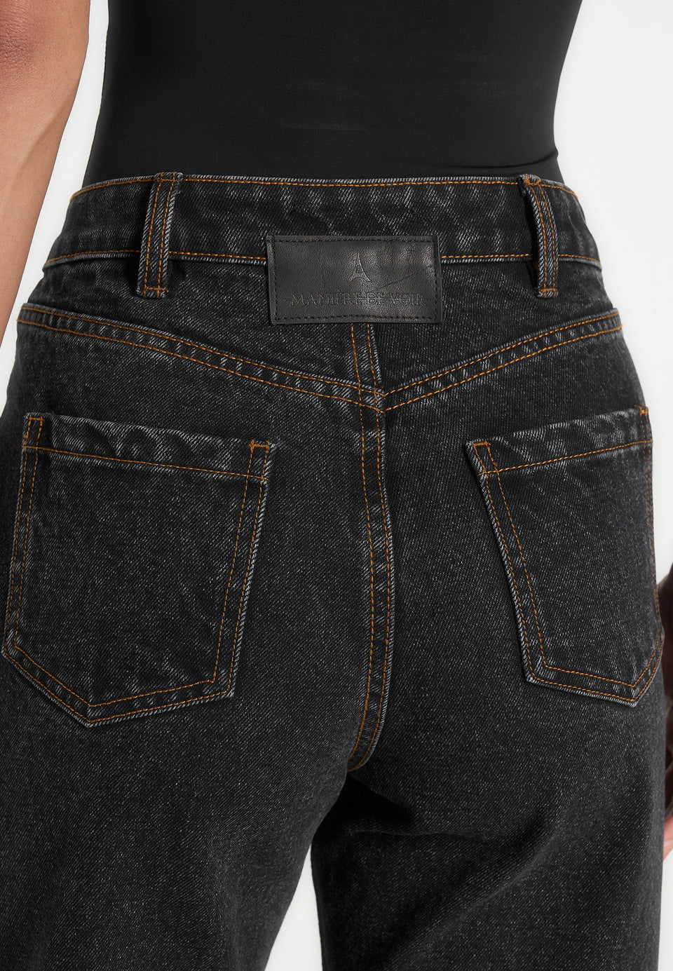 Frida -  Eiffel Detail Straight Leg Denim Jeans - Washed Black