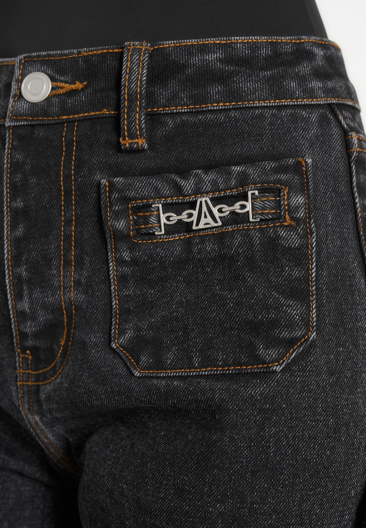 Frida -  Eiffel Detail Straight Leg Denim Jeans - Washed Black