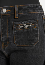 Frida -  Eiffel Detail Straight Leg Denim Jeans - Washed Black