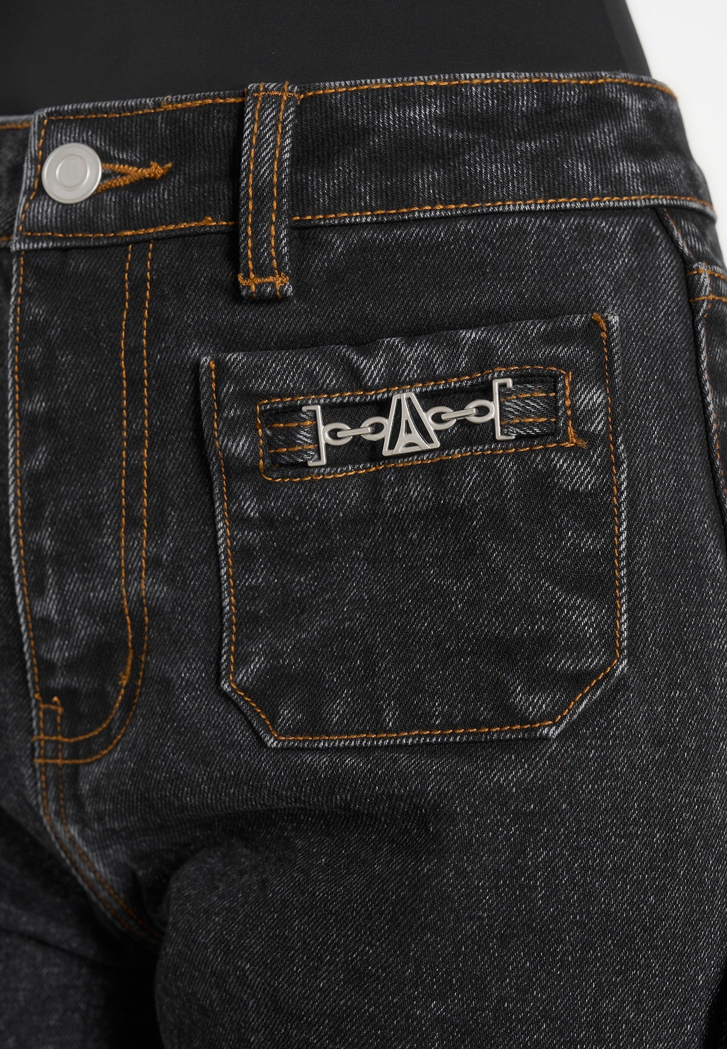 Frida -  Eiffel Detail Straight Leg Denim Jeans - Washed Black