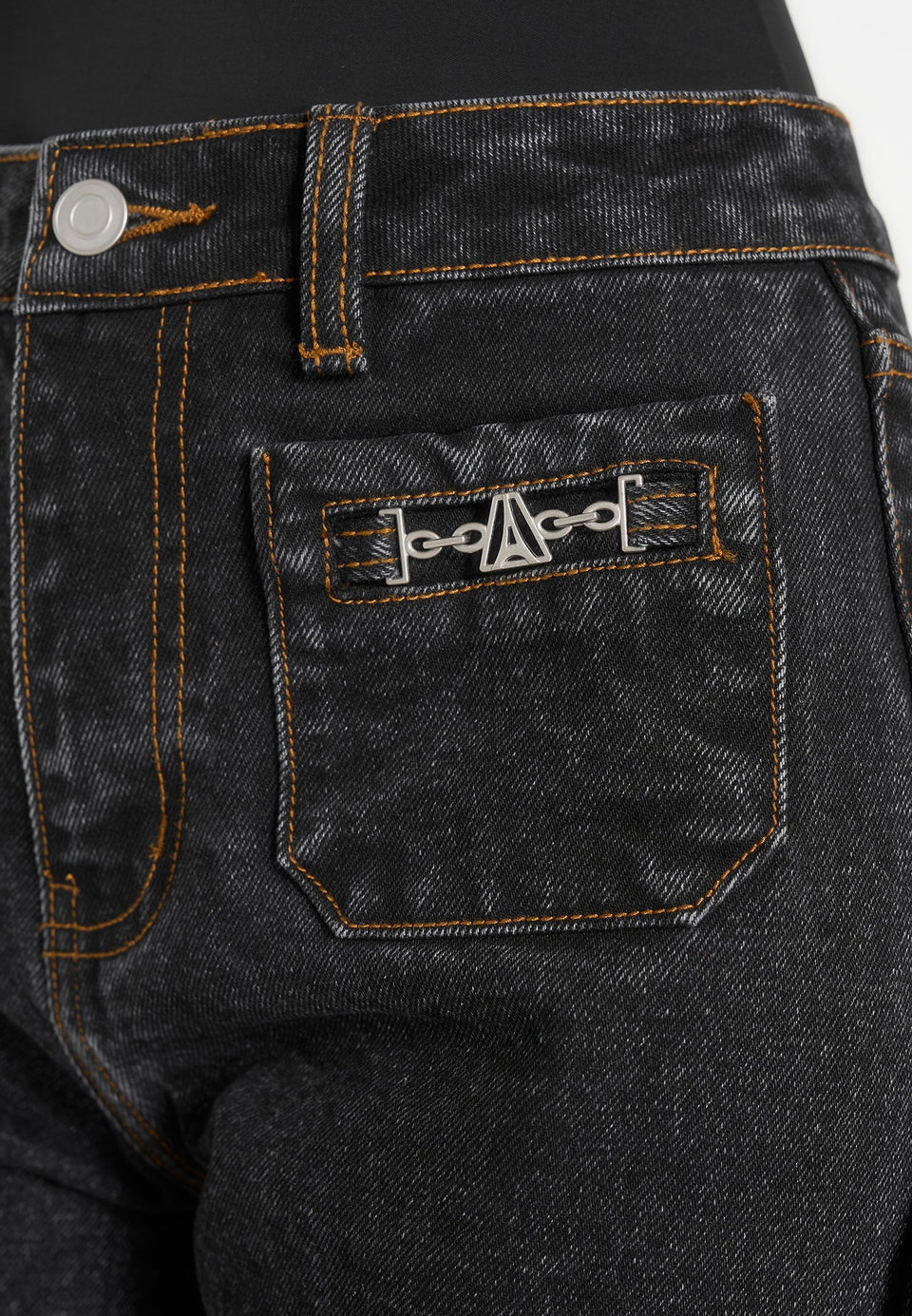 Frida -  Eiffel Detail Straight Leg Denim Jeans - Washed Black