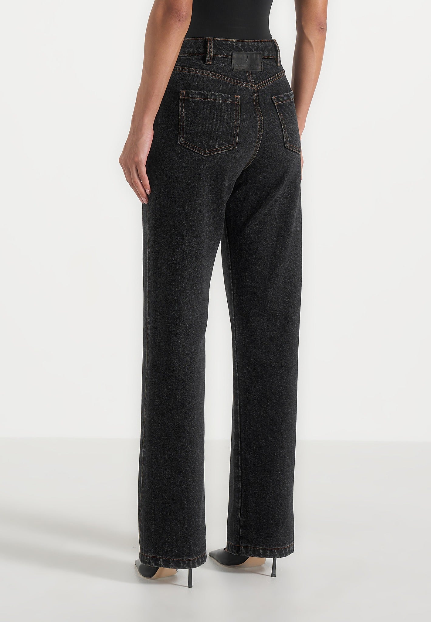 Frida -  Eiffel Detail Straight Leg Denim Jeans - Washed Black