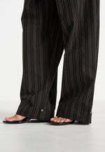 Ivanna - Elasticated Wide Leg Striped Cotton Trousers - Black/Brown