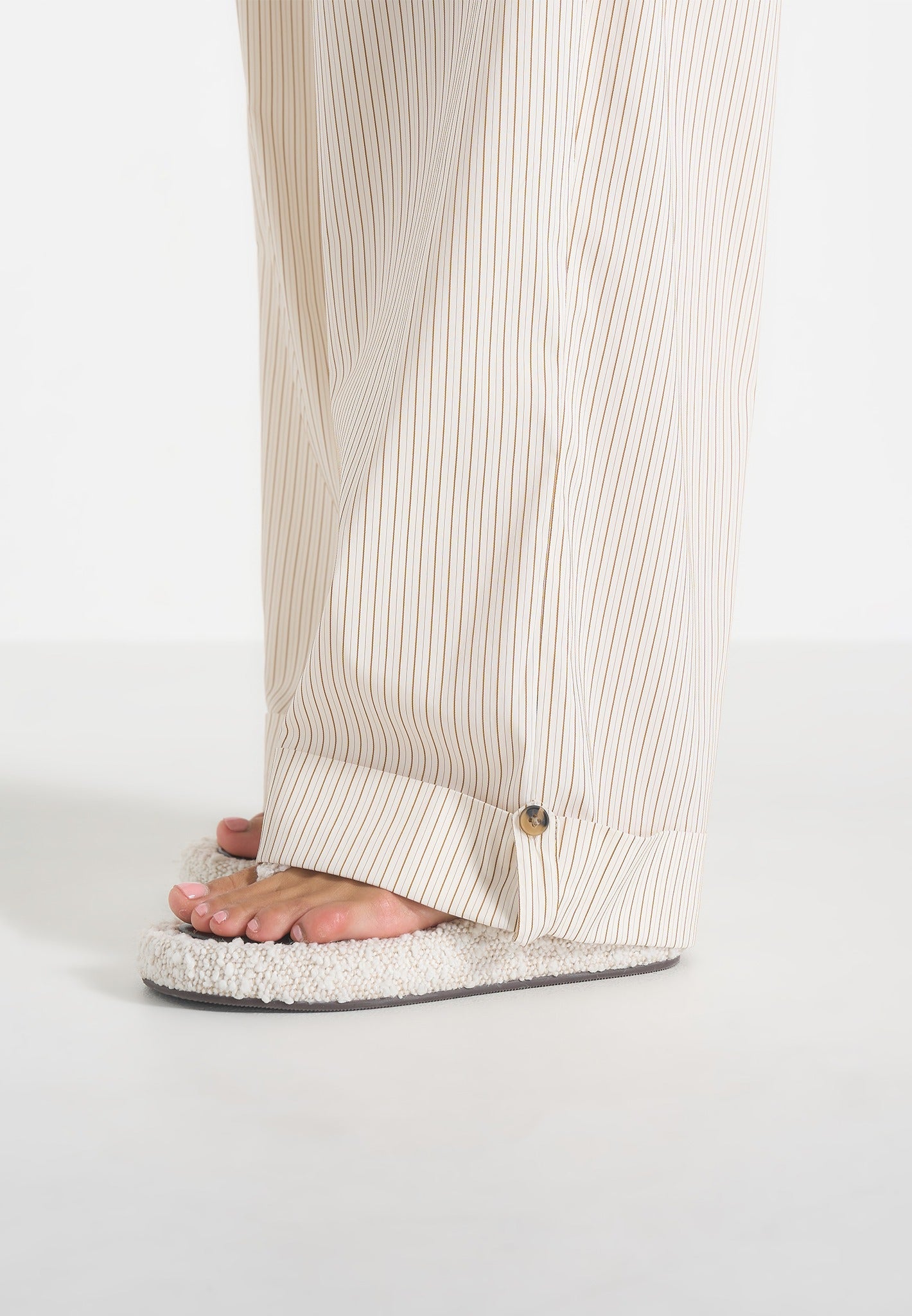 Ivanna - Elasticated Wide Leg Striped Cotton Trousers - Cream