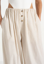 Ivanna - Elasticated Wide Leg Striped Cotton Trousers - Cream