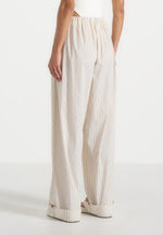 Ivanna - Elasticated Wide Leg Striped Cotton Trousers - Cream