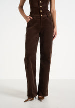 Clover - Mid-Rise  Corduroy Trousers - Brown