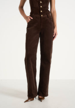 Clover - Mid-Rise Corduroy Trousers - Brown
