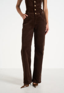 Clover - Mid-Rise  Corduroy Trousers - Brown