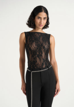 Rhonda - Open-Back Lace Bodysuit - Black
