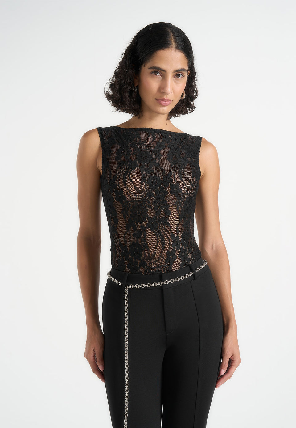 Rhonda - Open-Back Lace Bodysuit - Black
