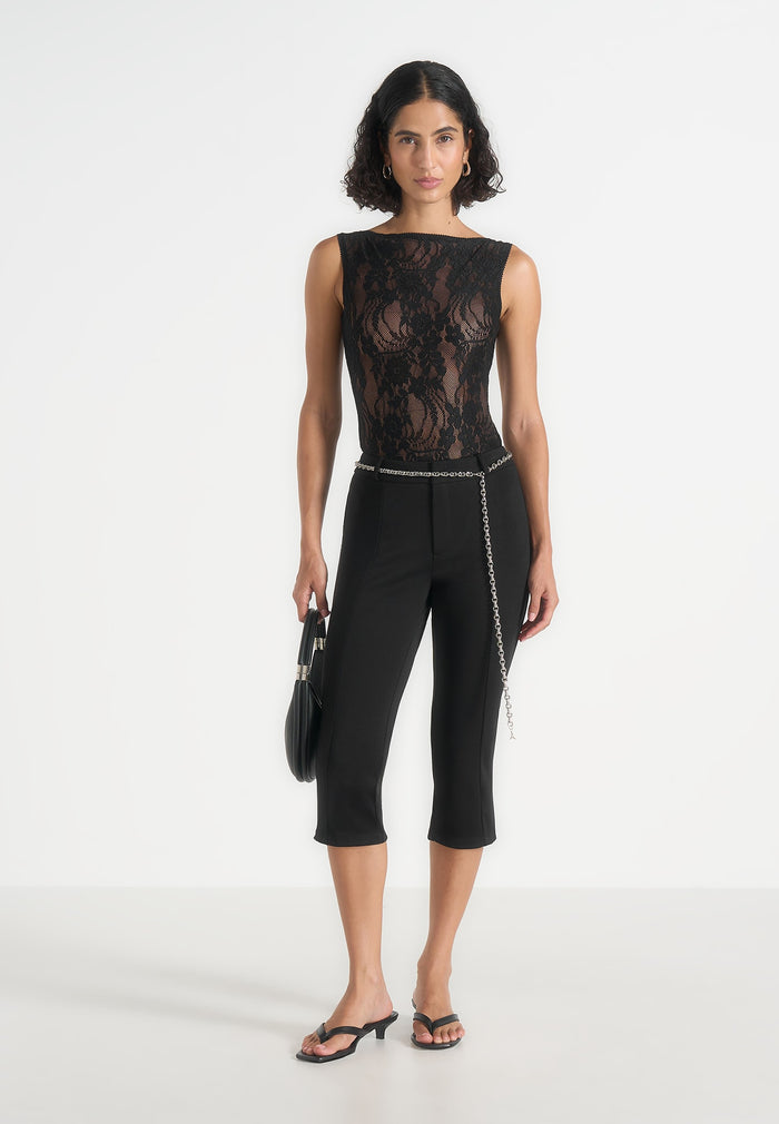 Rhonda - Open-Back Lace Bodysuit – Black