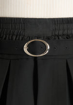 Rebecca - Pleated Belted Skort With Waistband - Black