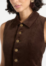 Nancy - Corduroy Cinched Collar Waistcoat - Brown