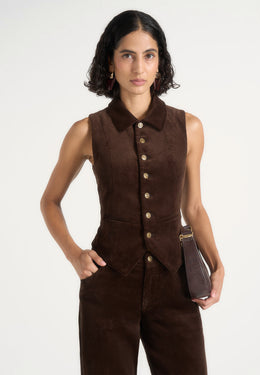 Nancy - Cinched Waist Corduroy Waistcoat - Brown