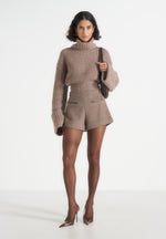 Tanya - High-Waisted Wool Shorts - Taupe