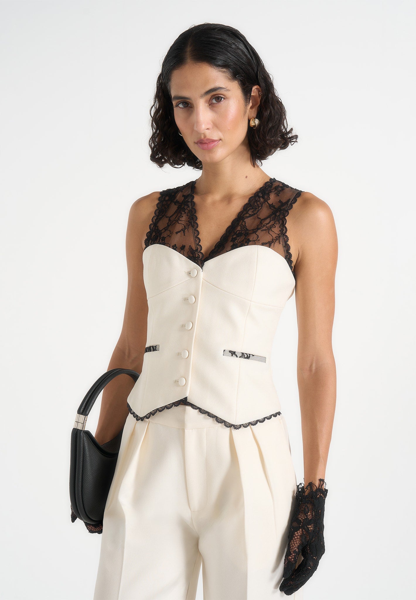 Veronica - Lace Tailored Corset Waistcoat – White