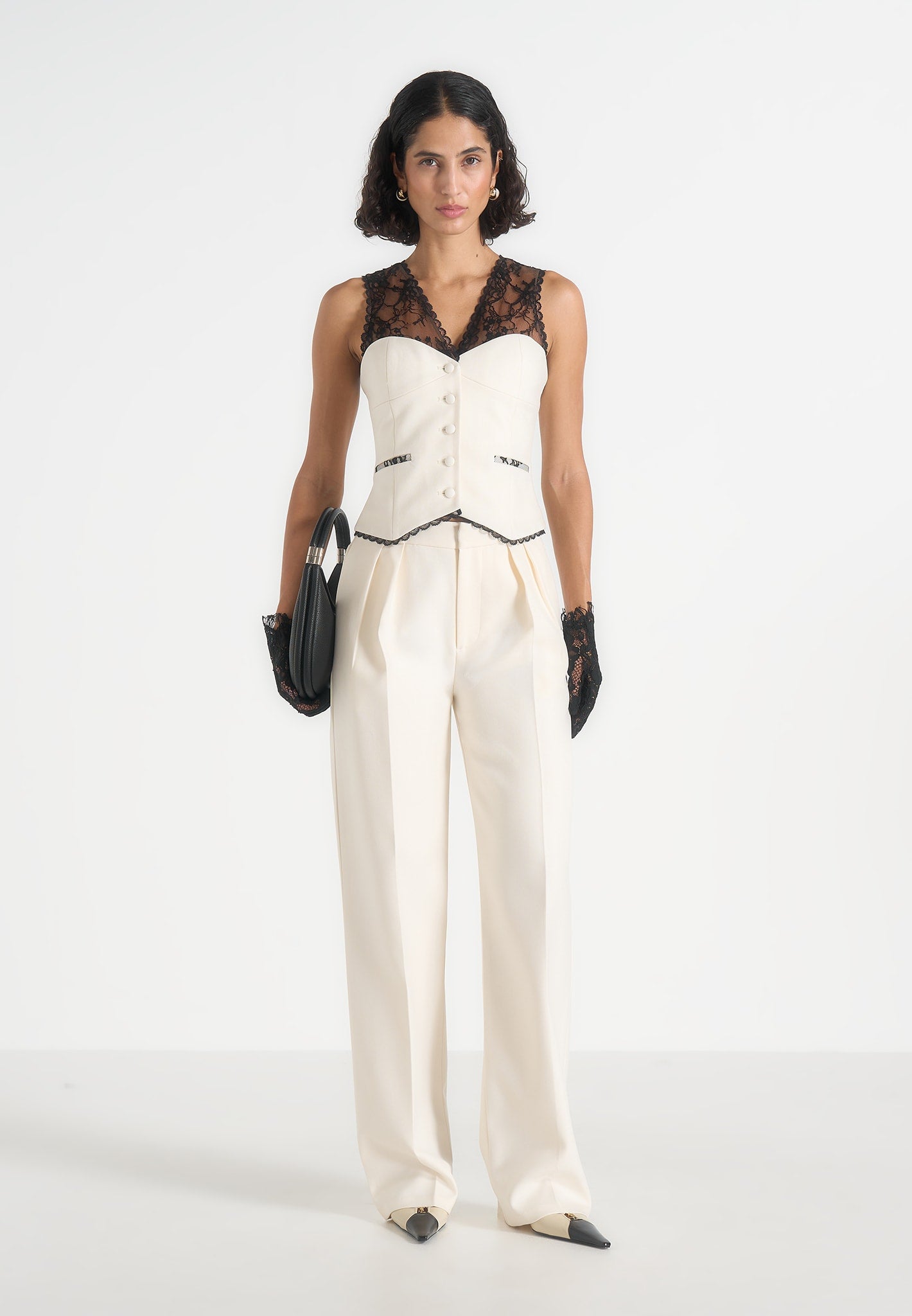 Veronica - Lace Tailored Corset Waistcoat – White