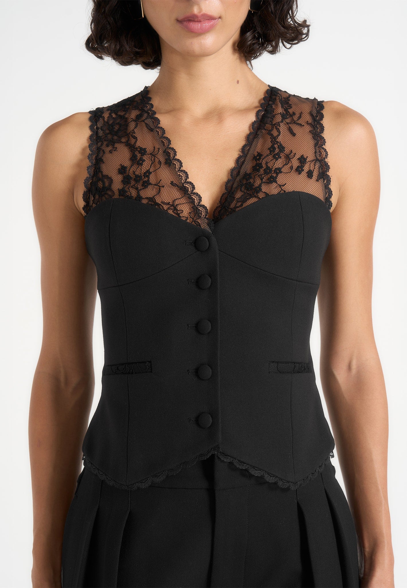 Veronica - Lace Tailored Corset Waistcoat – Black