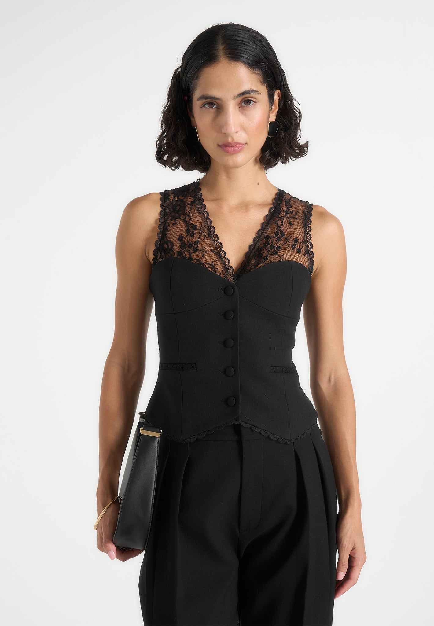 Veronica - Lace Tailored Corset Waistcoat – Black