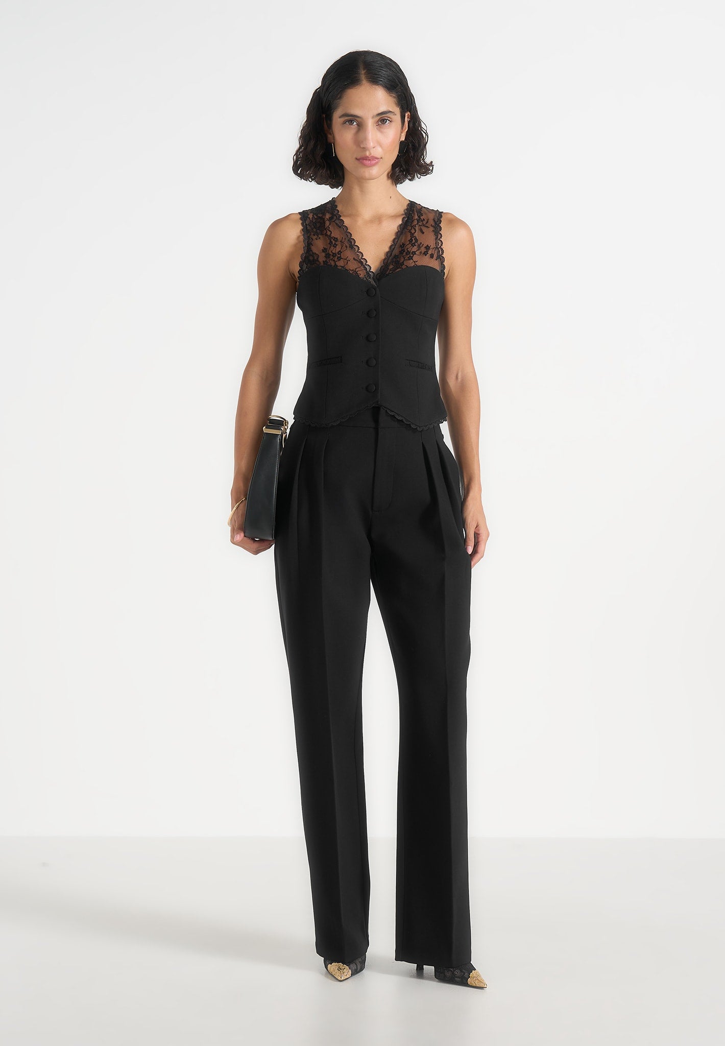 Veronica - Lace Tailored Corset Waistcoat – Black