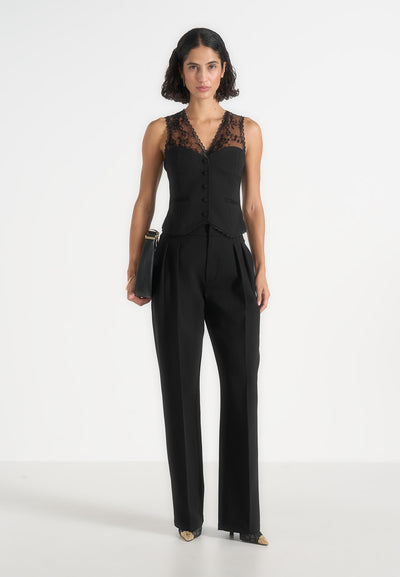 Veronica - Lace Tailored Corset Waistcoat – Black