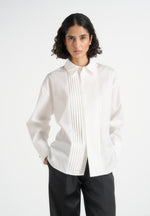 Hope - Pleated Tuxedo Cotton Shirt with Cinch Back – White