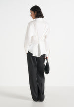 Hope - Pleated Tuxedo Cotton Shirt with Cinch Back – White