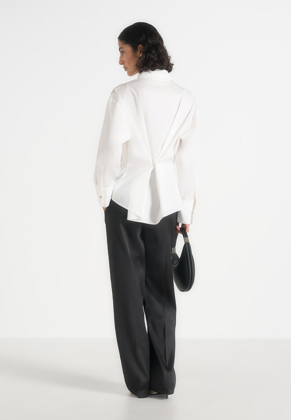 Hope - Pleated Tuxedo Cotton Shirt with Cinch Back - White